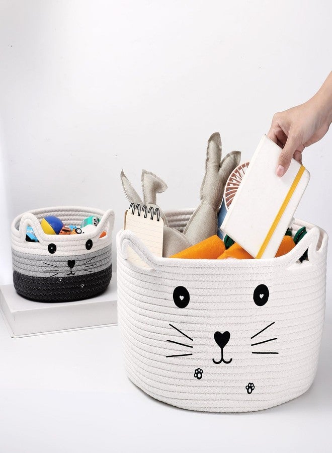 Zopeal Cat Basket Storage Woven Organizer with Ears Christmas Decorative Pet Toy Cute Cotton Rope Basket for Gift Cat Dog Toy Bin Nursery Room(13.7 x 7.8 Inch,White) - Image 4